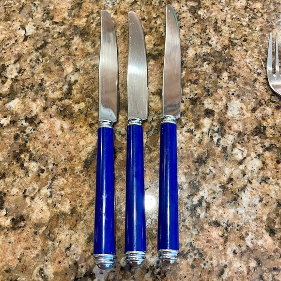 Vintage MCM Cobalt Blue Stainless Flatware 9 Pieces, 3 Place Settings of 3 (KFS) - Picture 4 of 8